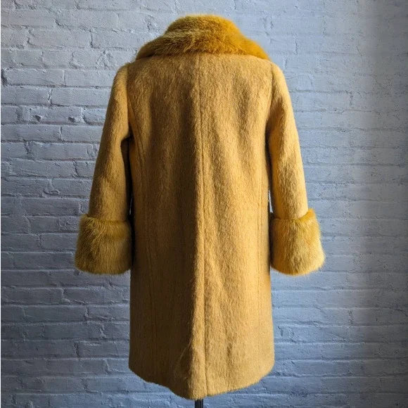 Retro 70s style Groovy Yellow Wool Yellow Penny Lane Jacket Shag Trench Coat - Picture 7 of 9